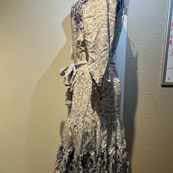 Boho blue dress nwt by nostalgia midi dress belted waist - Picture 6 of 15